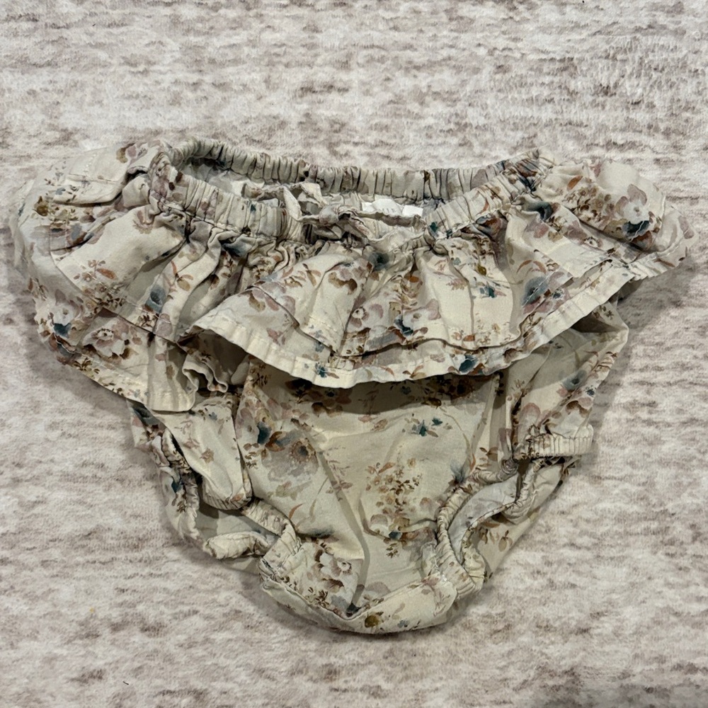 Jamie Kay Floral Ruffle Diaper Cover - Cream and Brown